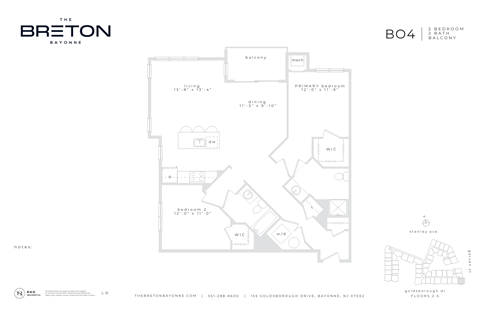 Floor plan for 2 beds, 2 baths, 1201 sqft